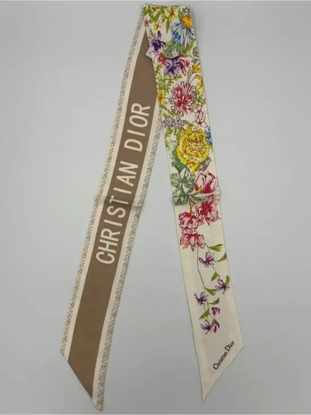Christian Dior Mitzah 100% Silk Twilly Scarf Floral Print